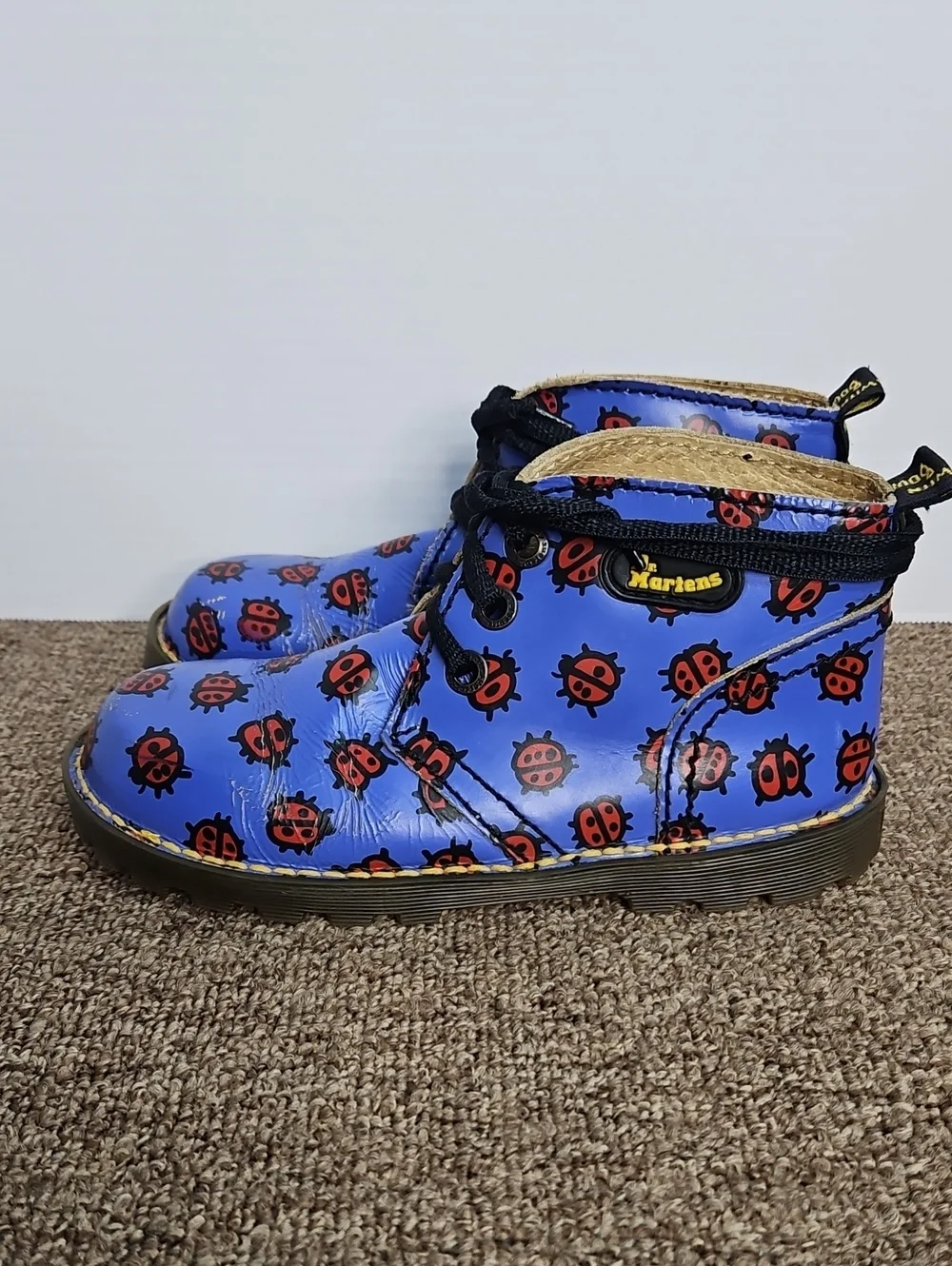 Vintage Dr Martens DMs MIE Purple Ladybug Leather Ankle Boots Sz 3 Womens